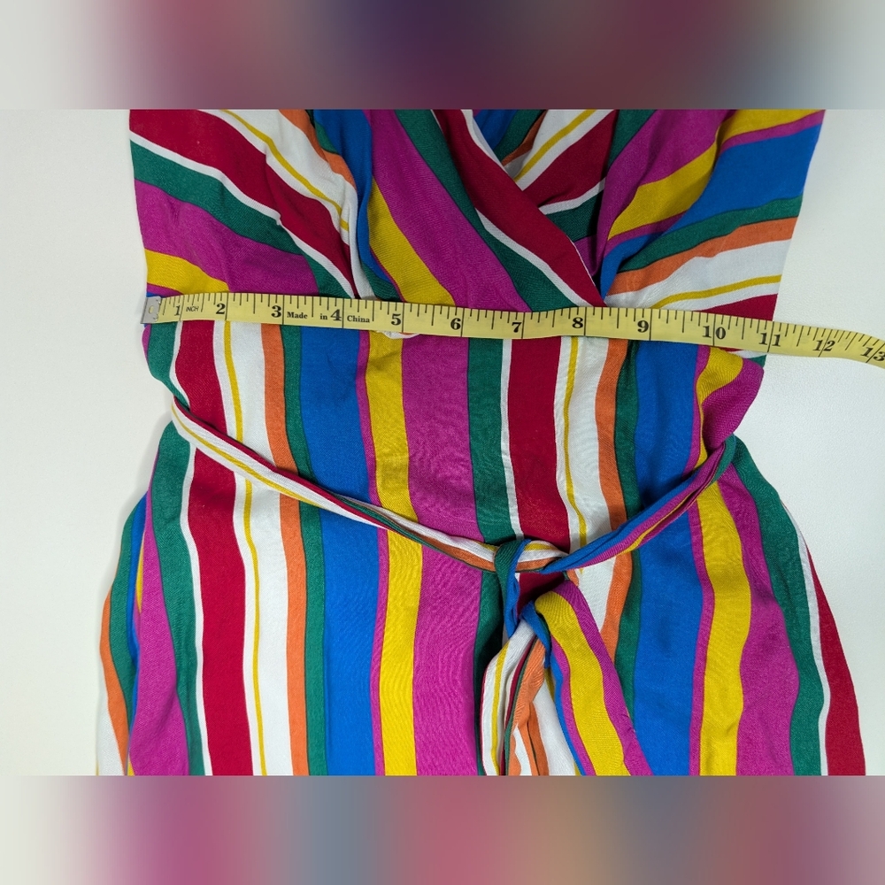 SEE DETAILS - NWT Francesca's Blue Rain Large Rainbow Dress w/ Belted Waist Tie - Picture 15 of 16
